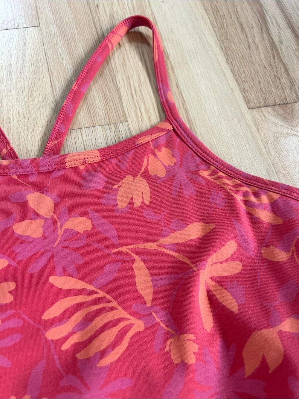 PACT fit and flare y-back midi dress red floral organic cotton size L - Picture 5 of 10